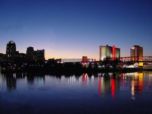 This is a night-time photo of the Shreveport Skyline taken from the Bossier side of the river.